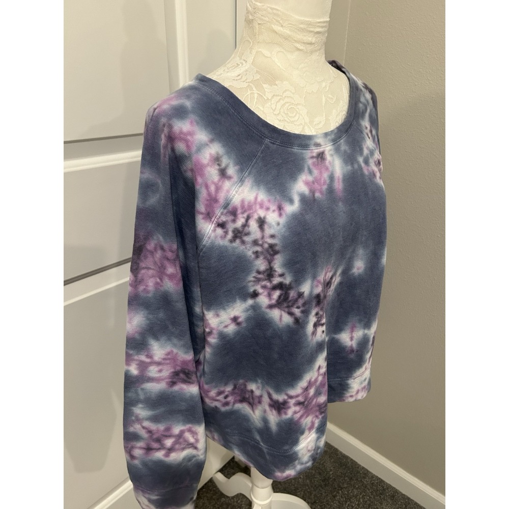 Urban Rebel Cropped Tie Dye Sweatshirt Sz L Oversized Blue Cotton Blend Trendy - Picture 1 of 14